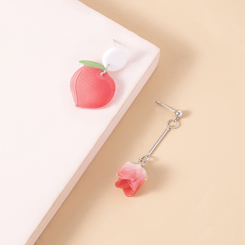 Anting Drop Bentuk Peach Warna Pink Bahan Resin Gaya Korea Untuk Wanita