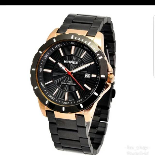 Jam tangan pria mirage 8549 black revegold original . Jam tangan pria . Mirage original