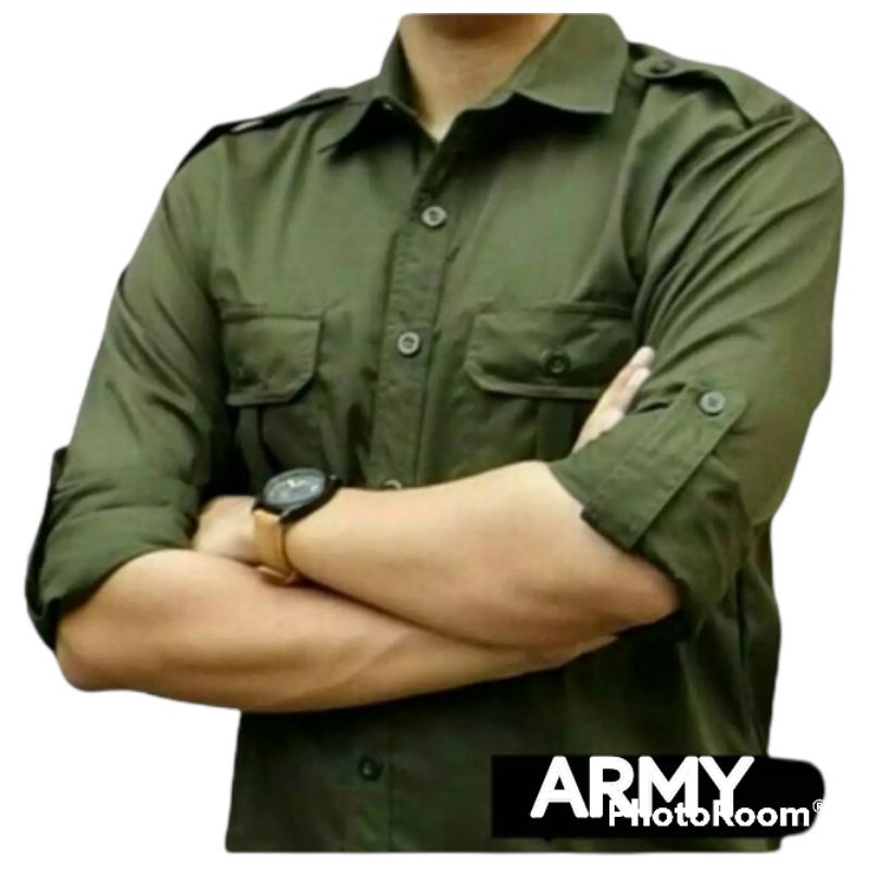 KEMEJA PDL ARMY TANGAN PANJANG, PAKAIAN DINAS HARIAN/LAPANGAN,BAJU OUTDOOR TAMBAH BORDIR SATUAN, KEMEJA KERJA LAPANGAN, KANTOR, KARYAWAN TOKO, PABRIK