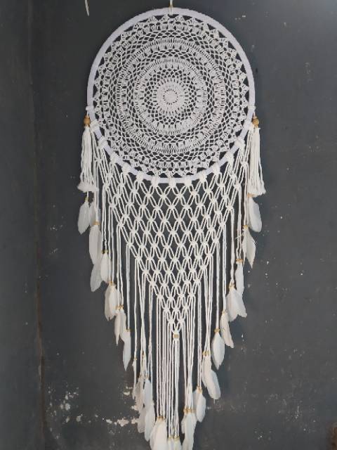 Dream Catcher rajut sulam diameter 42cm bulu ayam jaring benang dekorasi hiasan gantungan