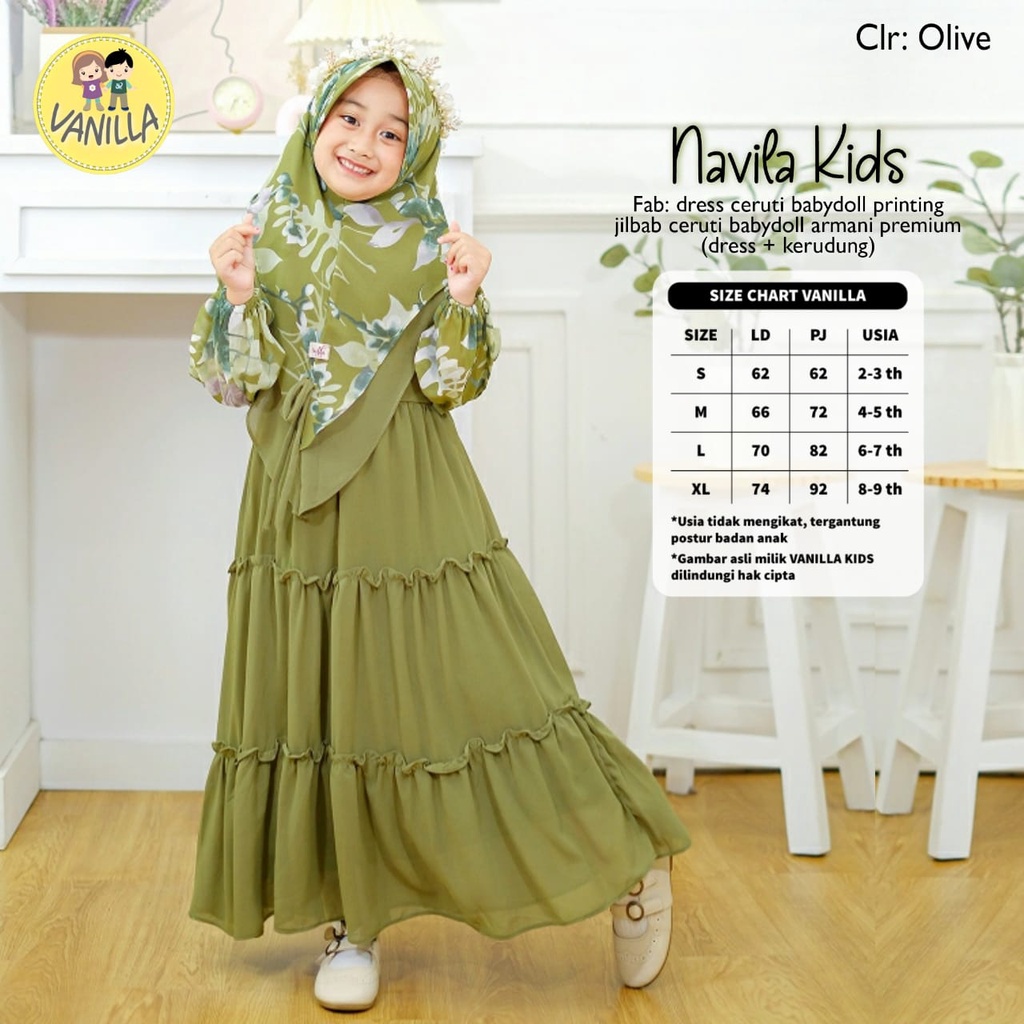 Navila Kids By Vanilla | 020320 | Gamis + Jilbab Anak UKURAN S