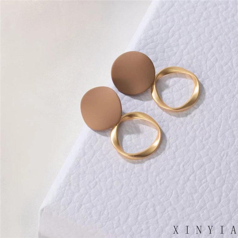 Anting Bentuk Bulat Geometris Gaya Retro Untuk Wanita