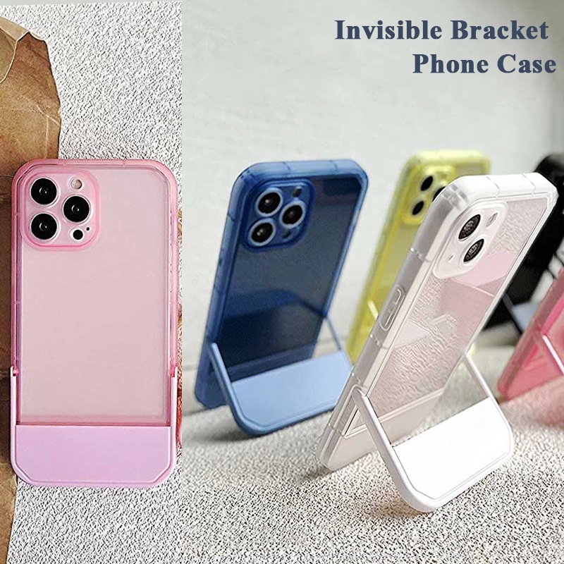 2 In 1 Soft Case TPU Warna Polos Cover Belakang Hp Dengan Bracket Invisible 13