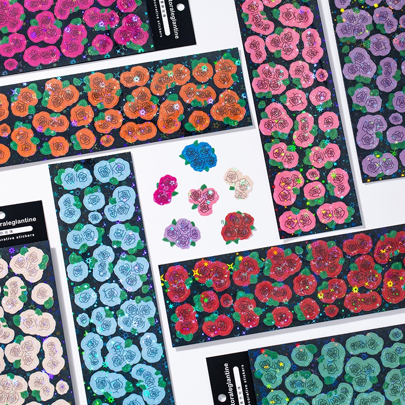 

[HARU] 2 Lembar Rose Sparkling Series Photocard Deco Stiker Bujo Journal Scrapbook