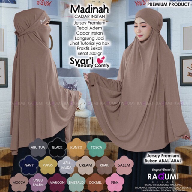 (TERBARU) MADINAH BERGO CADAR HIJAB INSTAN l JILBAB l KHIMAR TERMURAH ORI By RAQUMI X MNV