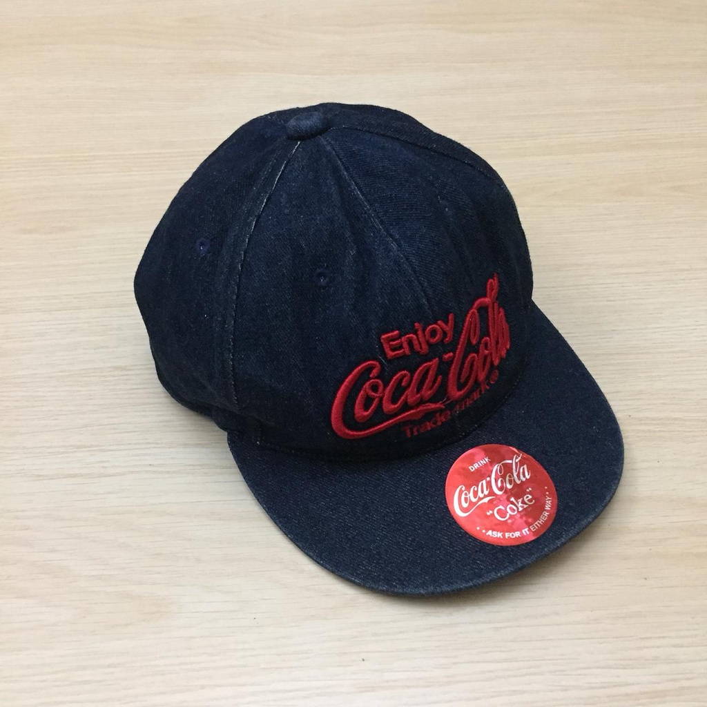 topi snapback coca cola warna bahan jeans logo merah all size second original official