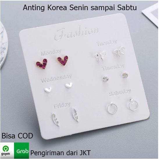 Anting Wanita Anting Korean Fashion Aksesoris 6 in 1 Senin - Jumat Murah earrings korea Indo tipe H