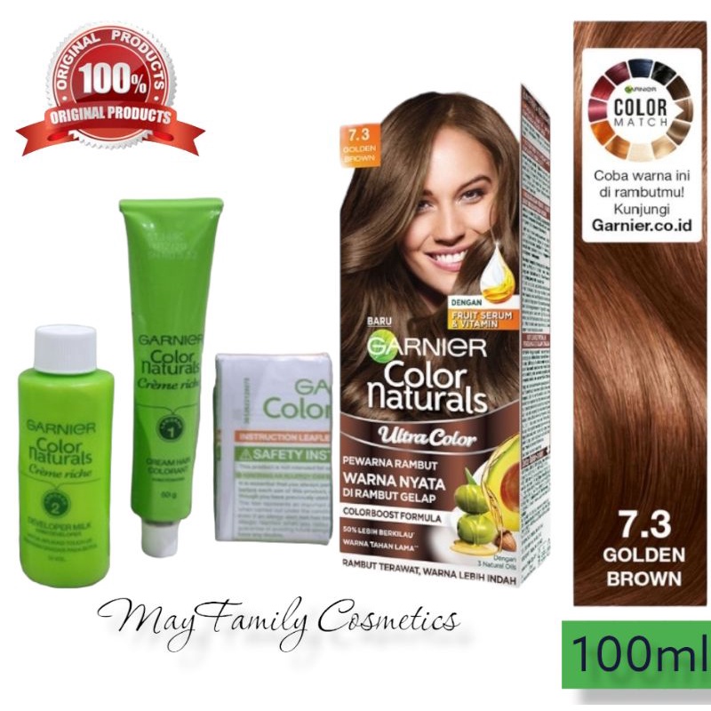 Garnier hair color natural 7.3 golden brown cat pewarna rambut