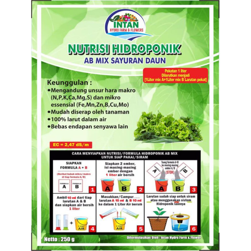 Nutrisi Hidroponik AB MIX Sayuran Daun Umum (Pekatan 1 liter)