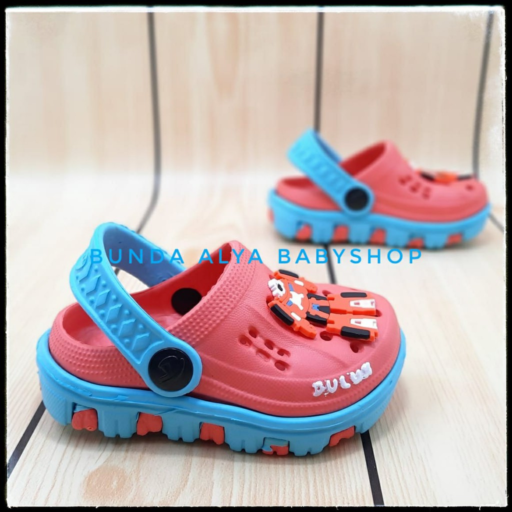 Sendal Anak Laki Laki Usia 6 Bulan 1 2 Tahun Karet Size 19 - 25 Robot ORANGE - Sepatu Sandal Anak Cowok Karet Anti Licin