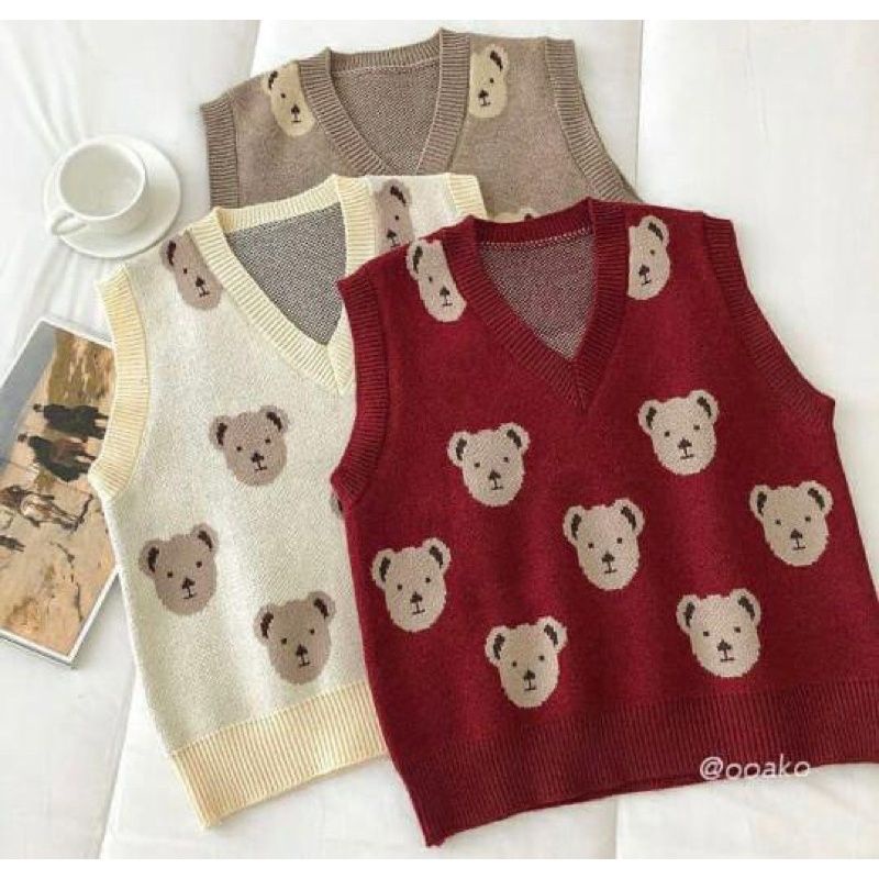 VEST ROMPI RAJUT BEAR VEST KNITE RAJUT TEBAL KOREAN