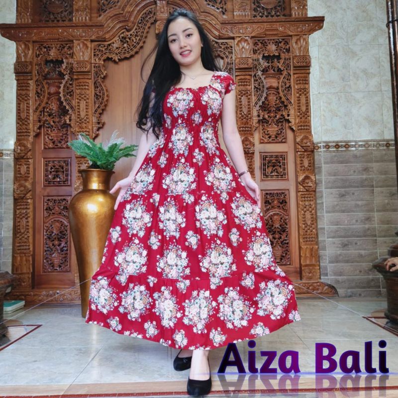 Dress Daster Canda Panjang Motif Bunga Mawar Rose Flower Lengan Pendek Rayon Super Premium Bali Terb