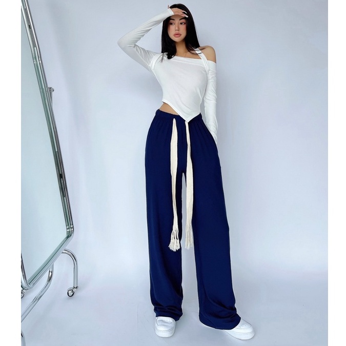 【LIVIAHOME】Cool Girl High Waist Loose Straight Casual Wide Leg Pants 7313