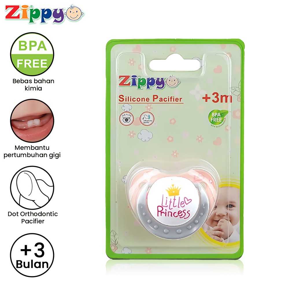 Zippy Dot / Empeng Bayi Silikon Usia 3+ Bulan Silicone Pacifier Dot Orthodontic BPA Free ZIP-OK-062 Varian Warna-Prince Pink