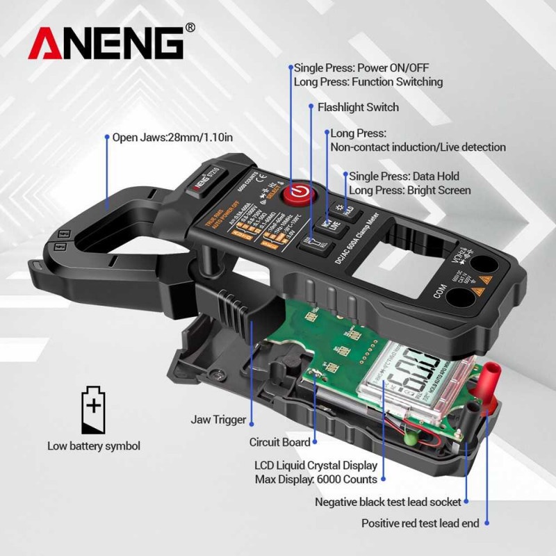 Tang Amper Ampere Set Digital Clamp Multimeter Voltage Tester LCD Ast