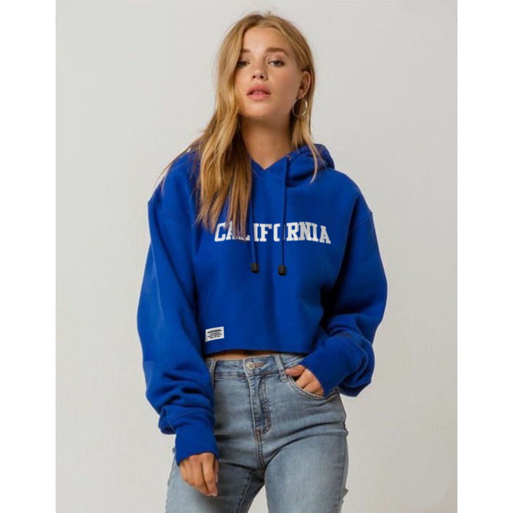 SWEATER CROP HOODIE CALIFORNIA BAHAN FRENCHTERRY TERLARIS