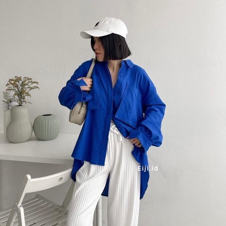 ASI3-2GAP1 Kemeja Linen Crinkle Oversize - Gea Niki Top Shirt Lengan Panjang Wanita Top_murah