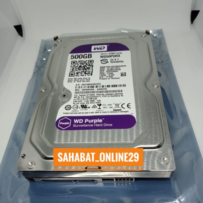 HARDISK INTERNAL 500GB WD PURPLE HDD 3,5 FOR DVR CCTV