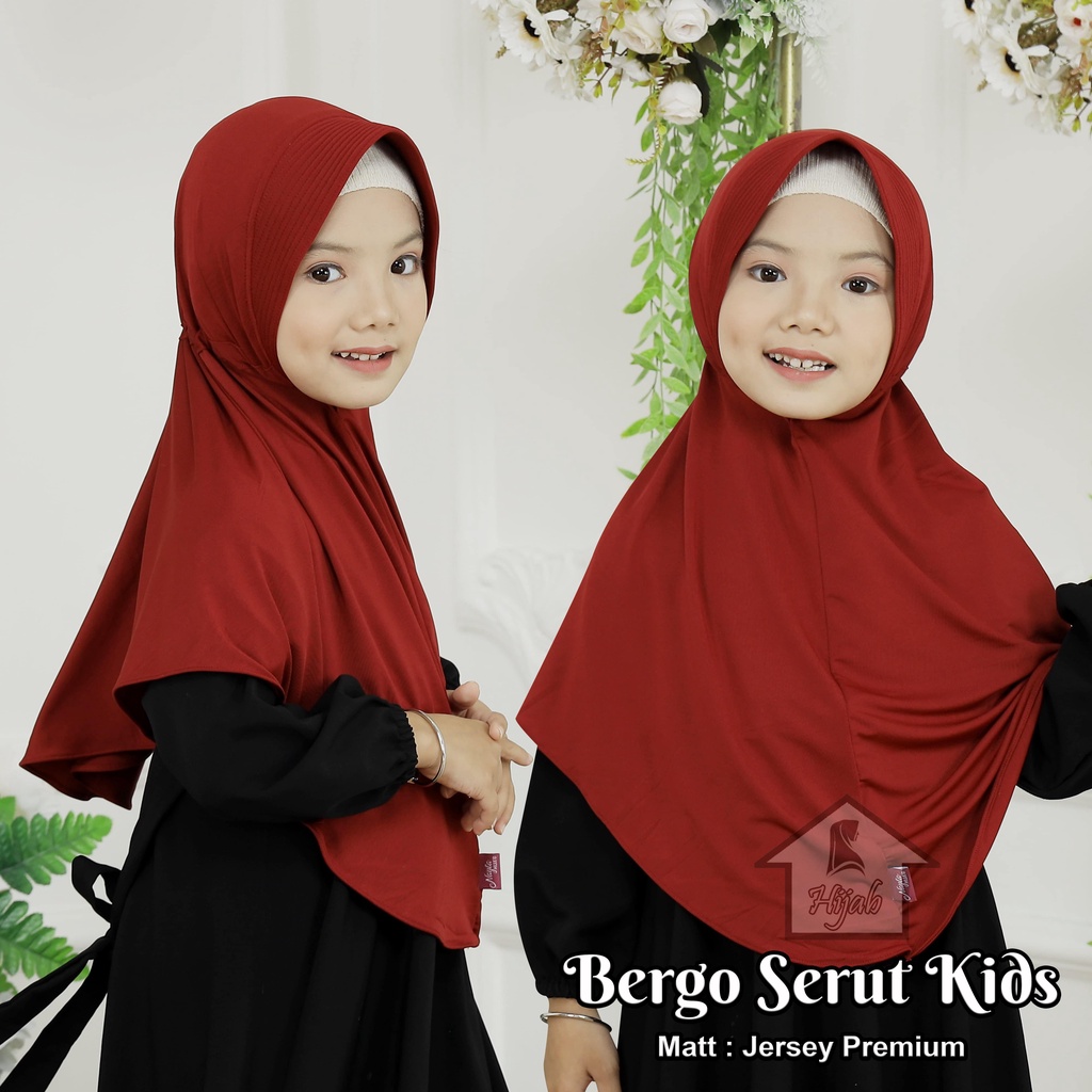 Kerudung Instan Jersey Bergo Serut Kids Size M,L Jilbab Instan Jersey Premium Hijab Serut Jokowi Rum