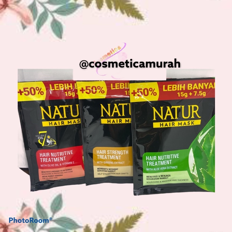 EXTRA 50% [ 15 ml / sachet ] natur hair mask / masker rambut natur sachet // NR kur hair mask // Nr sachet hair mask