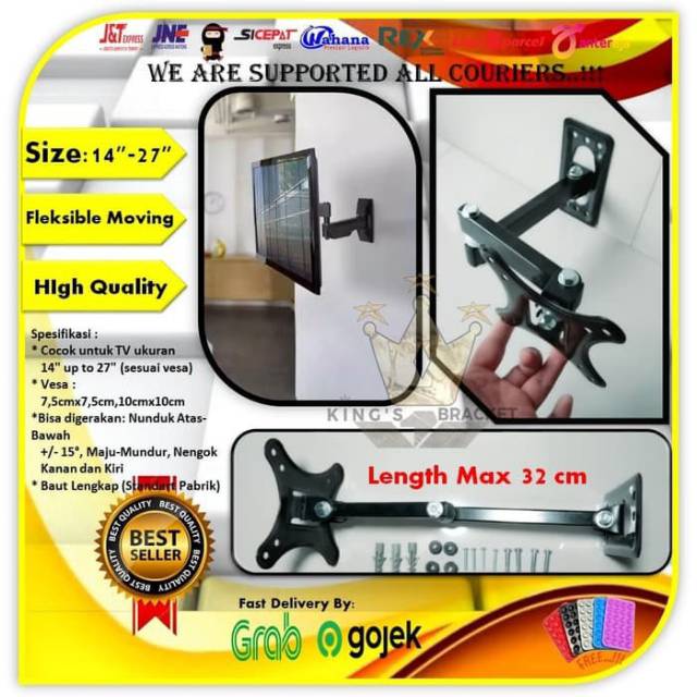 Bracket Tv Monitor 14&quot; sampai 27&quot; Model lengan Fleksible moving