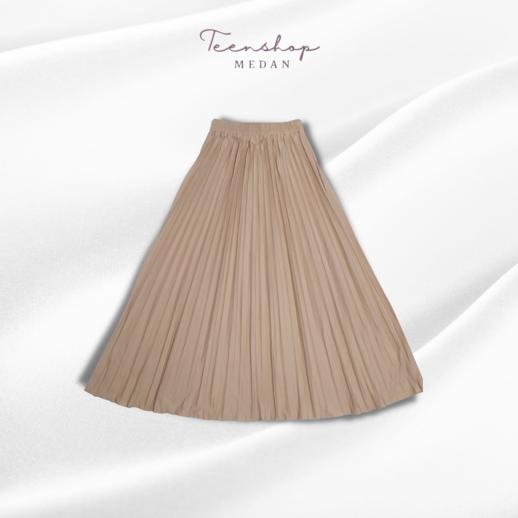 Rok Plisket Premium Rok Panjang Wanita Warna Choco Cream