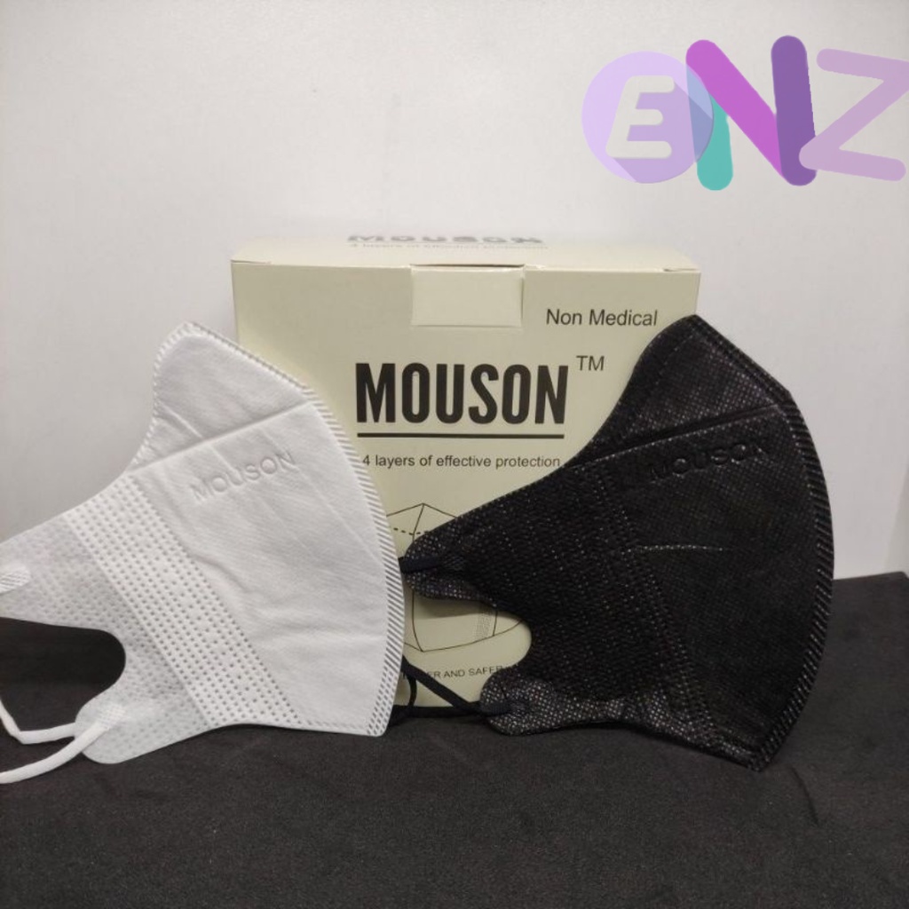 ENZ ® MASKER DUCKBILL DUCK BILL MOUSON EMBOS PREMIUM 4PLY 4 PLY HITAM PUTIH MIX WARNA ISI 50 PCS UKURAN DEWASA 1028