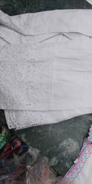 Mukena katun  rayon kerancang siti khadijah jumbo putih dan cream