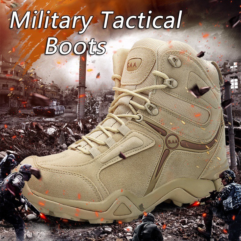 SEGERA DAPATKAN - SEPATU BOOTS TACTICAL PRIA HIKING TRACKING PRIA GAGAH SAFETY UJUNG BESI 5AA CREAM