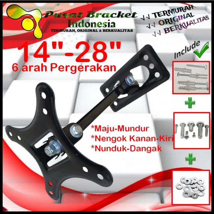 Bracket Tv 14 Monitor Lengan 14&quot; s/d 28&quot; 6arah Fleksible PBI.SWKNM-002