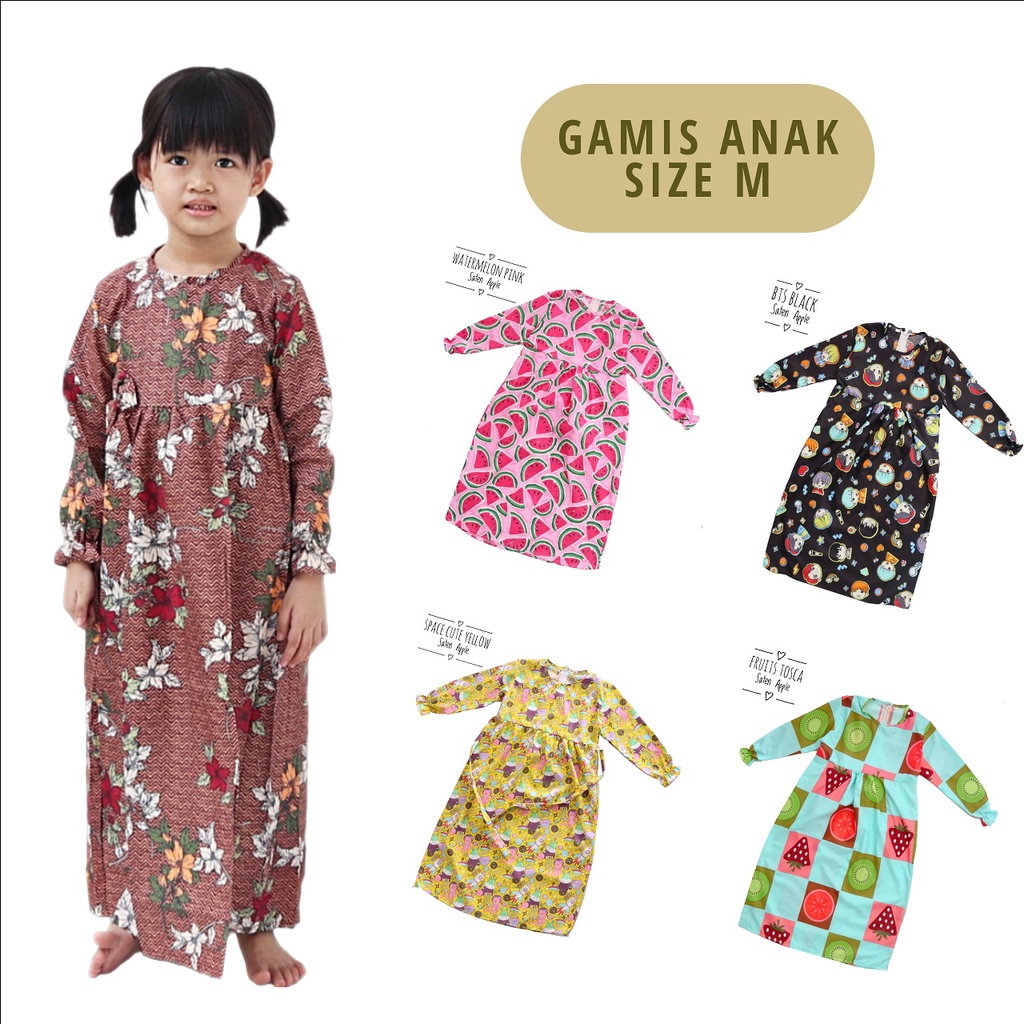 IZANY Gamis Anak Muslimah Size M Saten Apple Banyak Motif