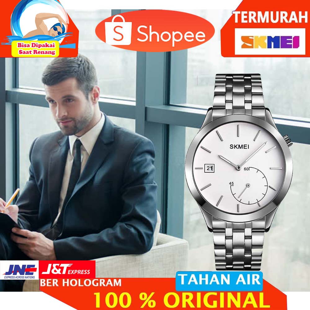 ORIGINAL SKMEI Jam Tangan Analog Pria Strap Stainless Steel - 1581 [Silver]