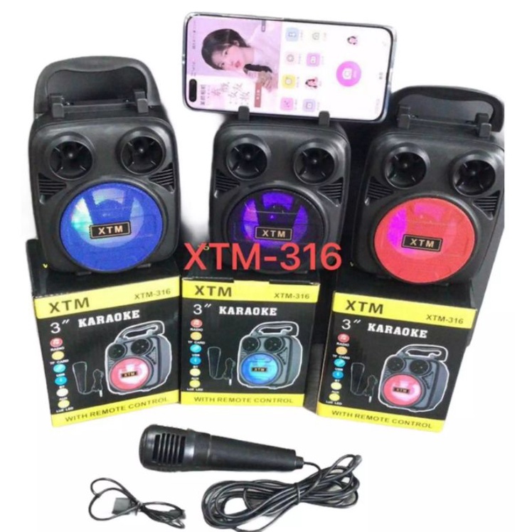 Speaker Bluetooth XTM 316 Free Mic Speaker Mic Karaoke Wireless Portable Music Speaker Bluetooth Karaoke XTM 316 Speaker 3&quot;
