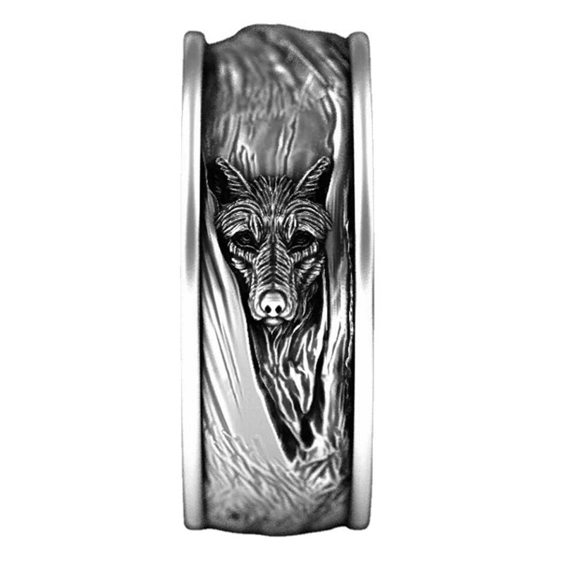 Cincin Desain Kepala Serigala Gaya Vintage Gothic Hip-Hop Punk Untuk Pria Dan Wanita