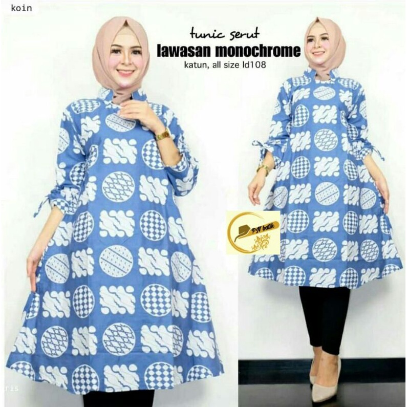 ATASAN BATIK TUNIK WANITA BLUE MOTIF