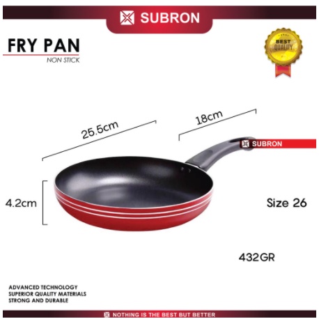 Subron Frying Pan Fry Pan Lapisan Teflon Non-Stick Anti Lengket 26cm Tebal Tanpa Tutup