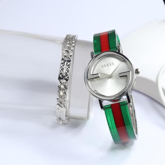 KUALITAS TERBAIK PROMO  JAM TANGAN FASHION WANITA GUCCI MIKA FREE GELANG + BATERAI TERLARIS