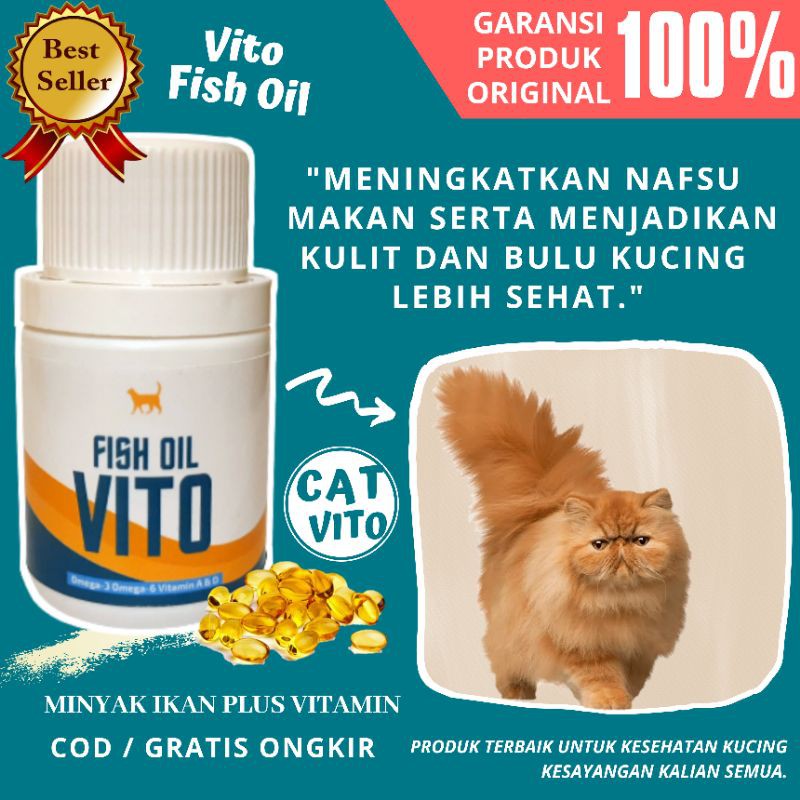 Vito Fish Oil Minyak ikan dengan Vitamin A D Untuk Meningkatkan Nafsu Makan dan Bulu Kucing Sehat