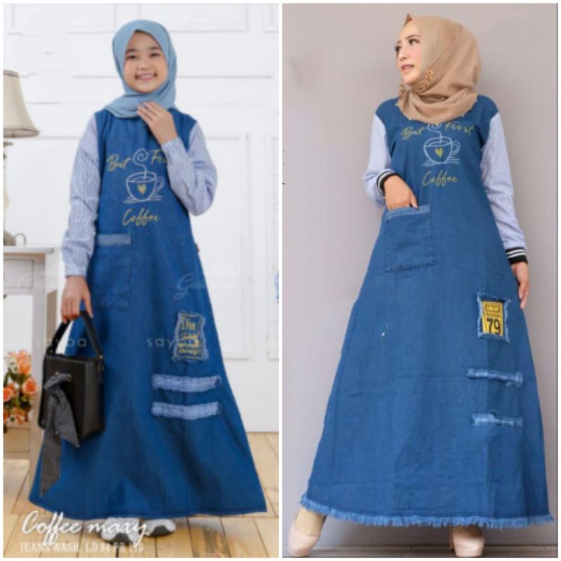 (BISA COUPLE) COFFE JEANS | Gamis Jeans Anak &amp; Dewasa Terbaru | Baju Muslim Kekinian