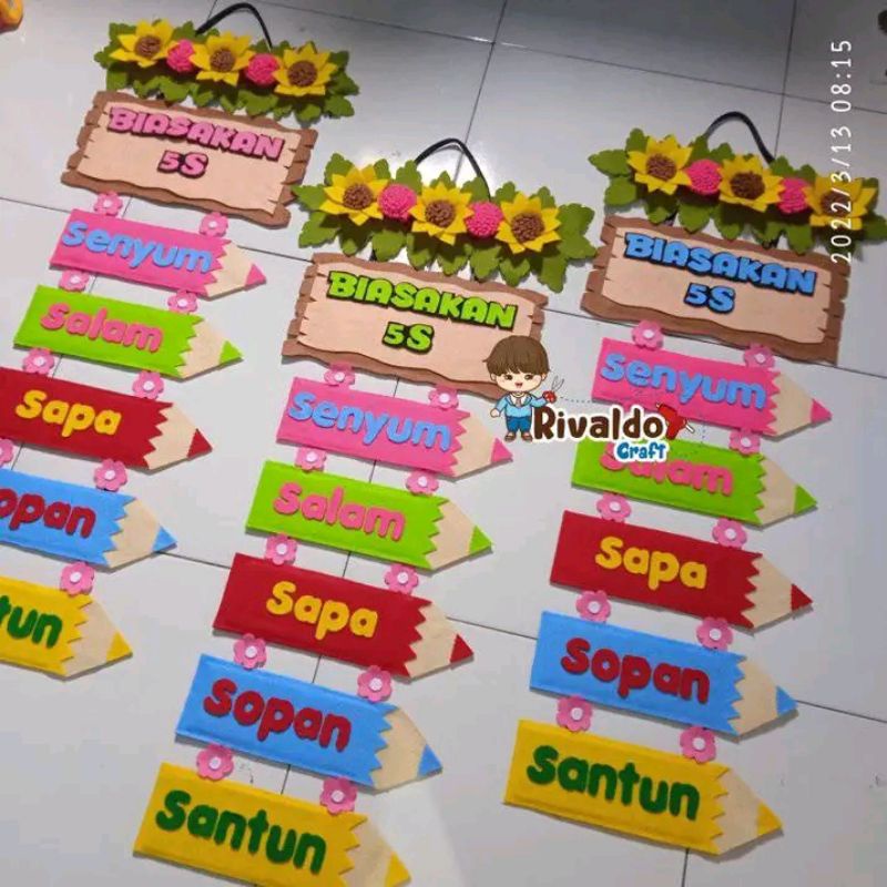 Hiasan Kelas Biasakan 5S dari Flanel || Biasakan 5S