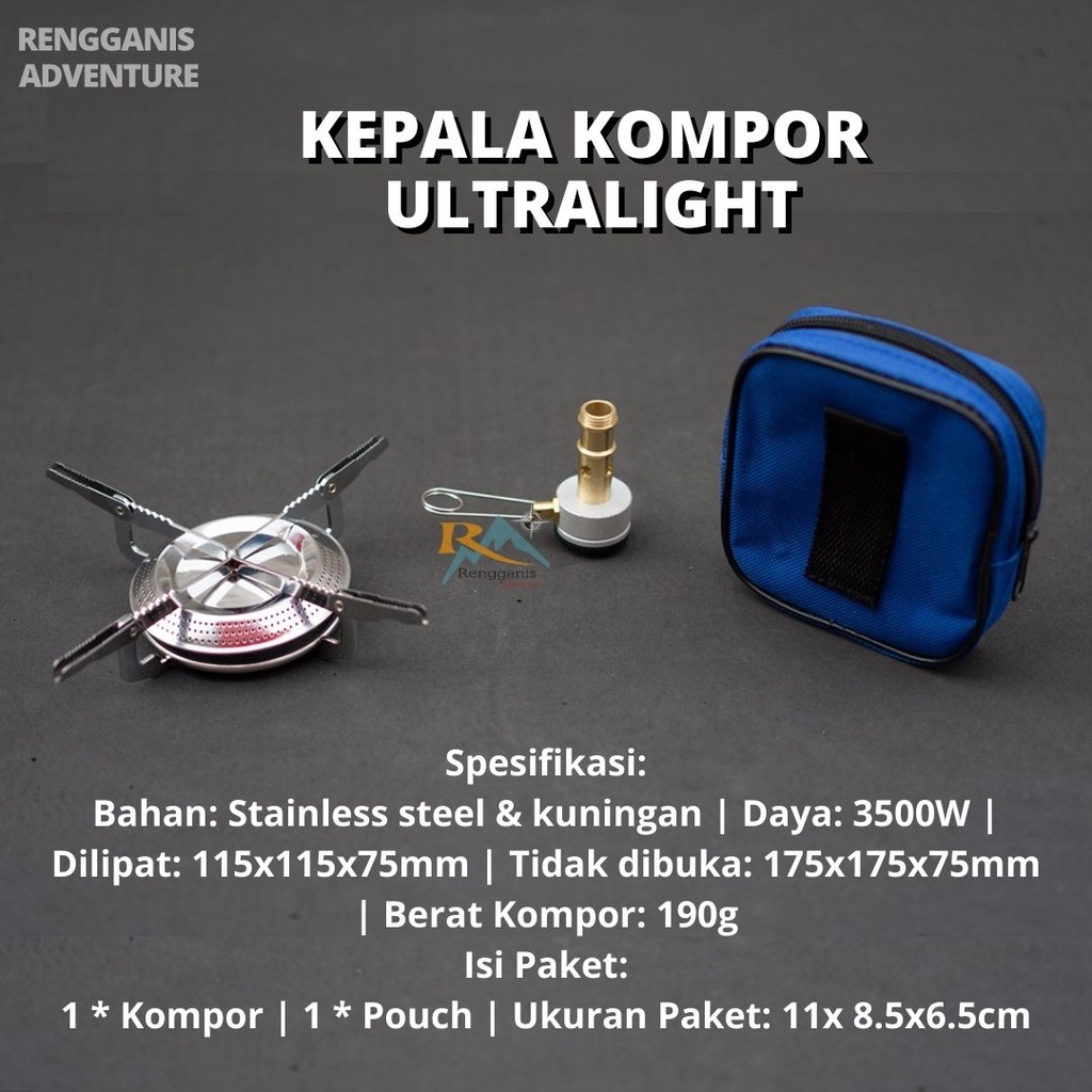 Kepala Kompor Tungku Besar Camping Ultralight Bonus Pouch Paket Alat Masak Camping