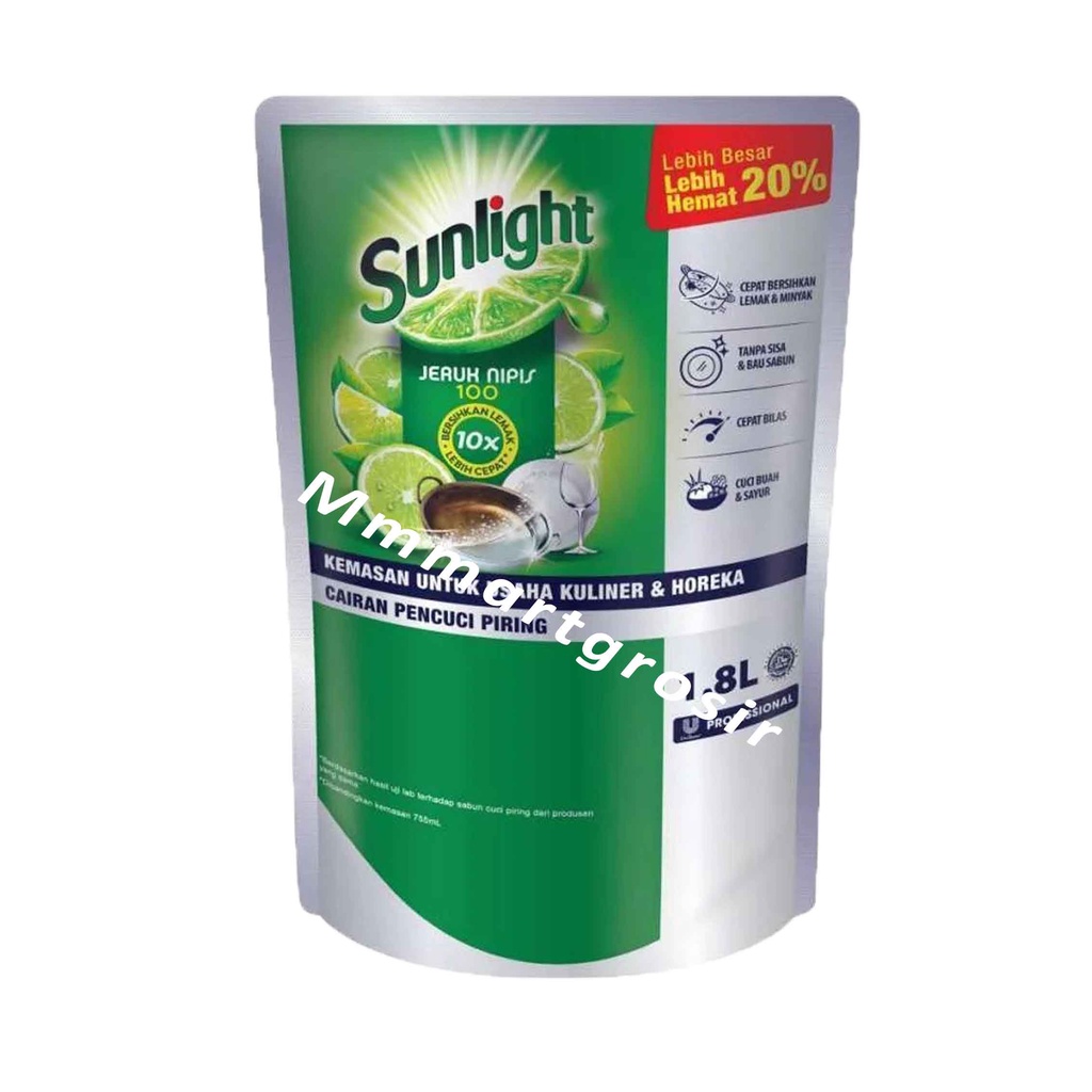 Sunlight / Jeruk Nipis 100 / Cairan Pencuci Piring / 1.8 Liter