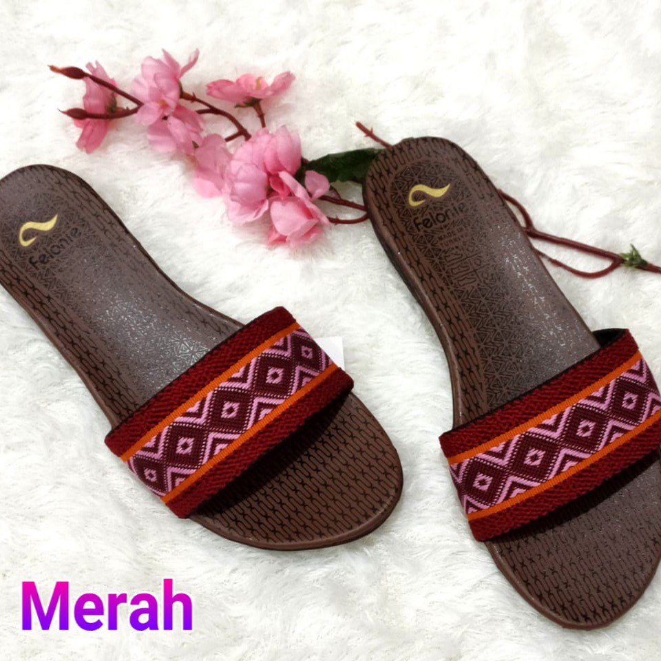 sandal wanita murah selop ( Felonie MRA 01 Batik + DH 03 ) turki rajut terbaru