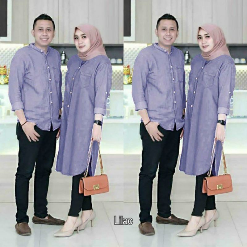couple lilac kemeja couple jeans cp denim tunik seragaman kembaran