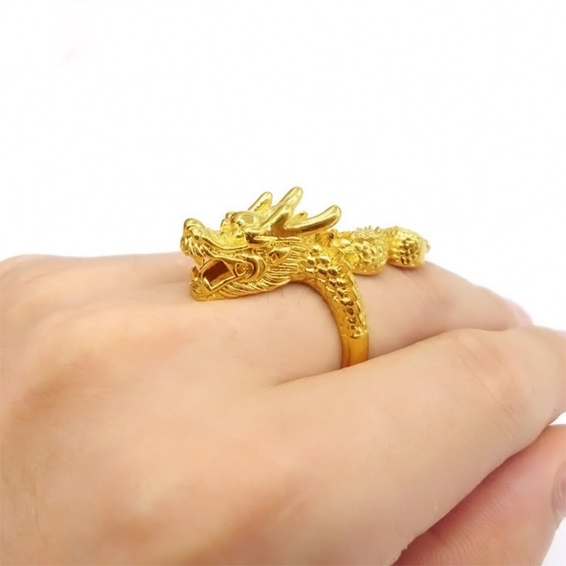 Fashion Men's Golden Domineering Dragon Head Open Ring