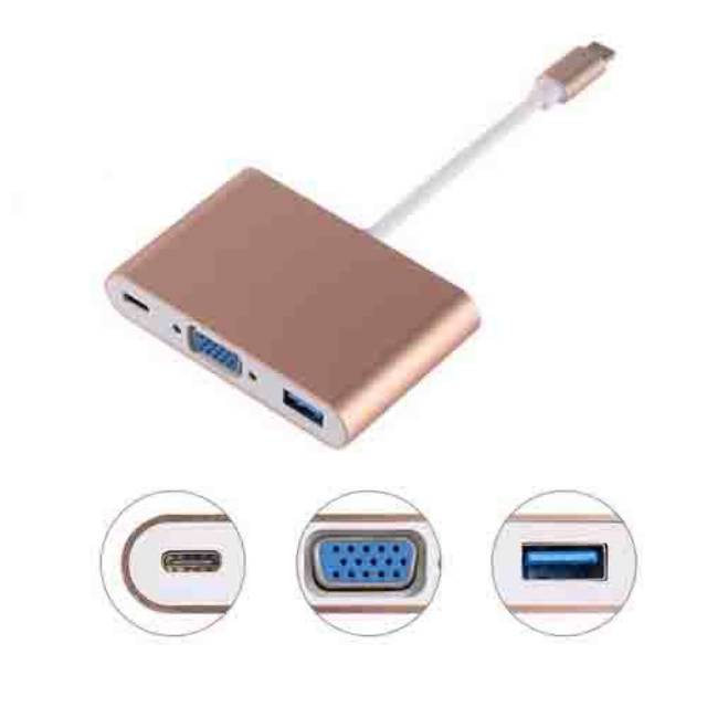 Converter USB 3.1 Type-C to USB 3.0, Type-C 3.1 &amp; VGA Multiport Adapter for Macbook