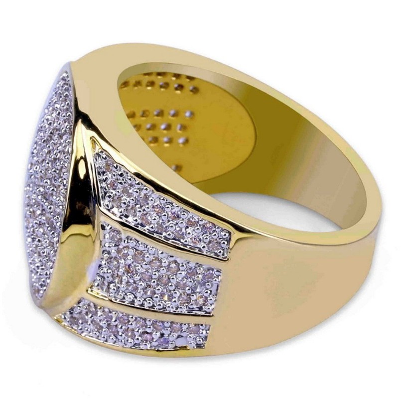 Gold Cluster Iced Out Lab Simulated Diamond Mens Hip Hop Ring Band Jewellery