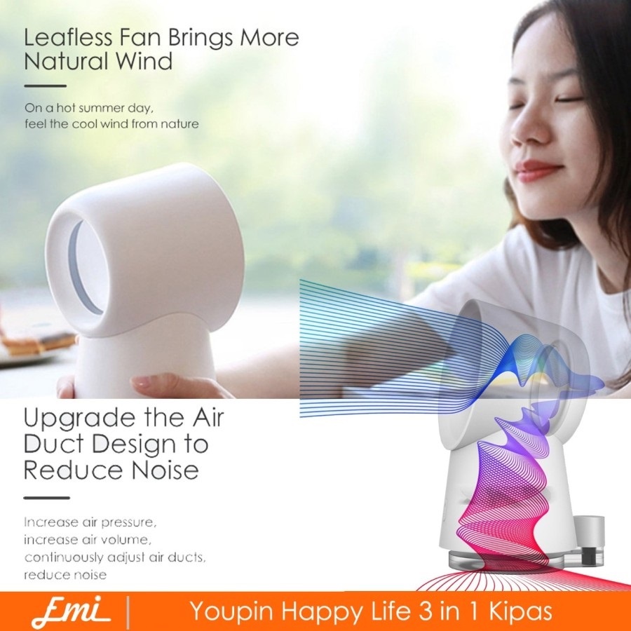 Youpin Happy Life 3 in 1 Kipas Mini Cooling Bladeless Fan Humidifier