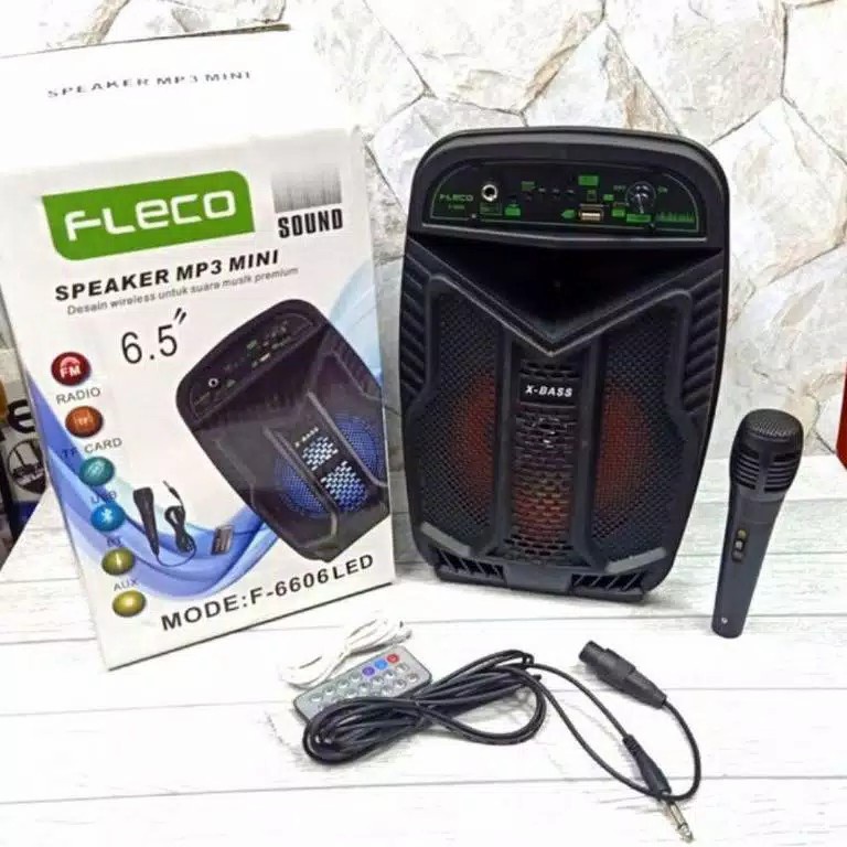 COD SPEAKER BLUETOOTH FLECO 6'5 INCH F-6606 LED BONUS  MIC KARAOKE X-BASS//SPEAKER SALON AKTIF X-BASS//SPEAKER KARAOKE//SPEAKER FLECO X-BASS