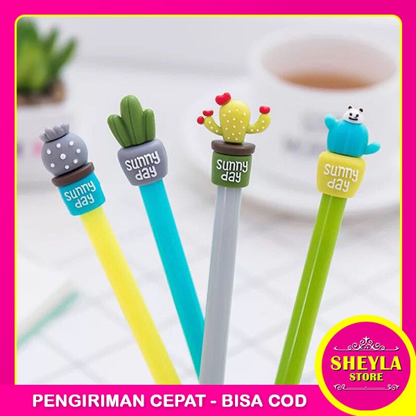 Pena Kaktus Gel Lucu Import / Pulpen Cactus Sunny Day Unik Stationary / TV-52